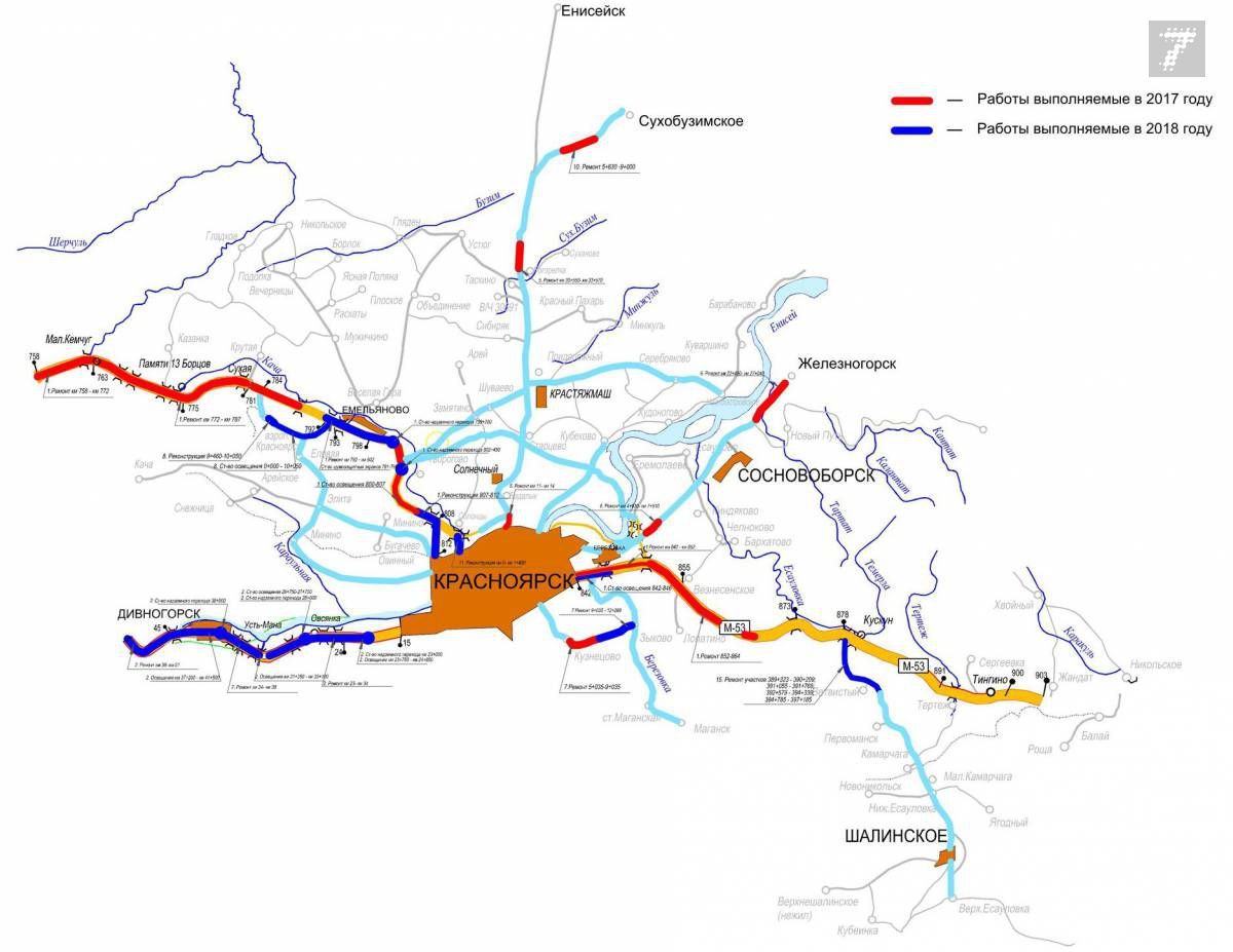 Опубликован план ремонта трасс под Красноярском на ближайшие два года  (схема) — Новости Красноярска на 7 канале