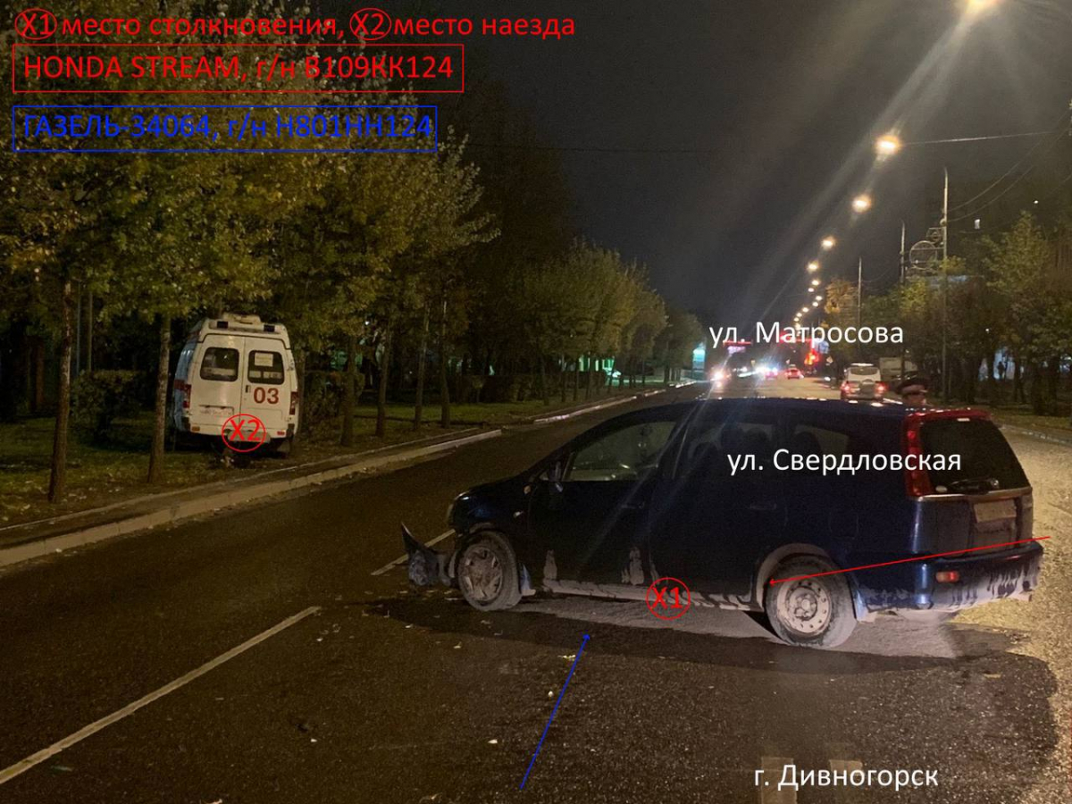 Медсестра пострадала в ДТП со скорой и «Хондой» в Красноярске 