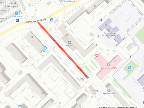 В Красноярске до 1 февраля продлили ограничение проезда по ул. Урванцева. Фото: Яндекс карты