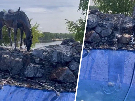 Скульптуру лошади на набережной Красноярска превратили в фонтан . Фото, видео: УЗС Красноярска