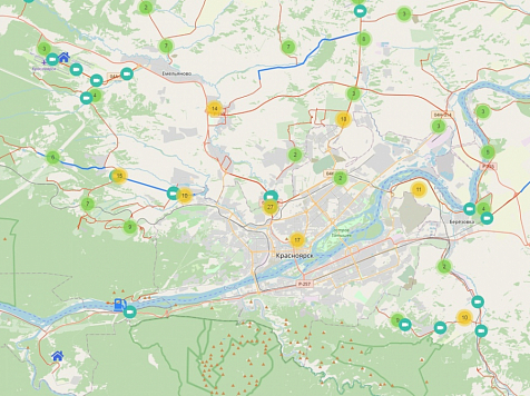 В Красноярске больше не работает 31 дорожная камера. Фото: скриншот карты КрУДор