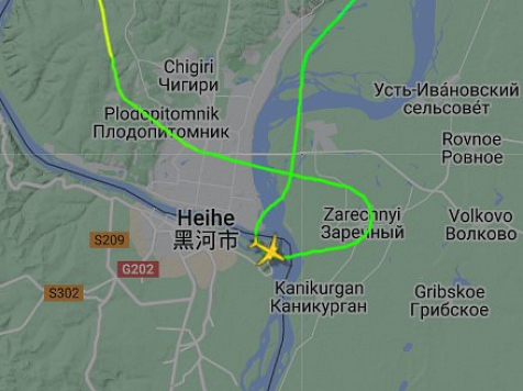 Самолёт из Красноярска нарушил границу с Китаем . Изображение: Flightradar