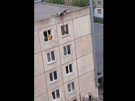 В Красноярске молодые люди, рискуя жизнью, спасли из окна кошку. Фото, видео: Елена Говрилева