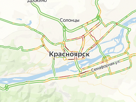 Красноярск снова встал в 9-балльные пробки . Фото: Яндекс.карты