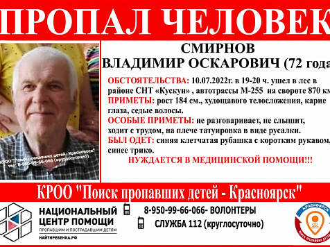 В Красноярском крае пропал пенсионер, нуждающийся в медпомощи. Фото: телеграм-канал «Поиск пропавших детей»