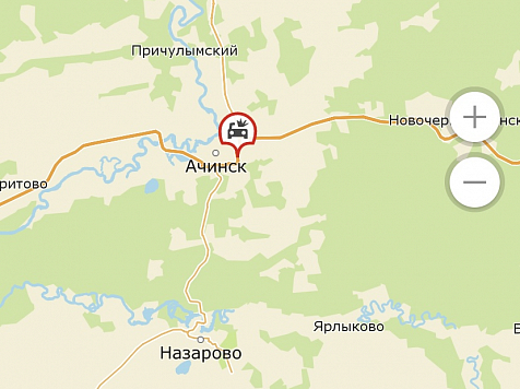 Многокилометровая пробка образовалась на выезде из Ачинска в сторону Красноярска из-за гололеда . Фото: 2ГИС
