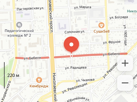 В Красноярске 29 декабря навсегда запретят стоянку и снизят скорость движения по улице Бебеля. Фото: Яндекс. Карты