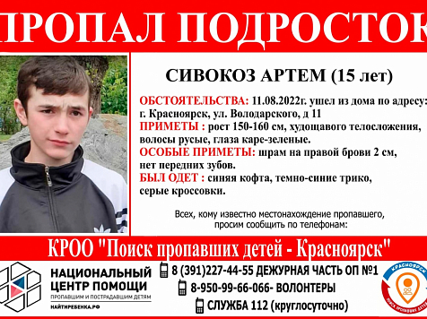 В Красноярске уже неделю ищут 15-летнего подростка . Фото: «Поиск пропавших детей — Красноярск»