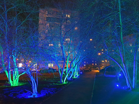 В красноярском сквере-цветнике на Ладо Кецховели сделали декоративную подсветку деревьев. Фото: Город Красноярск 