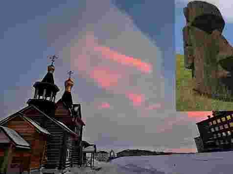 В небе над Норильском взошло необычное облако в форме головы статуи с о. Пасхи. Фото: Типичный Норильск